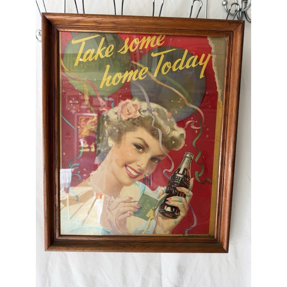 Coca-Cola Take Some Home Today Poster Vintage 1950 Double Sided McCandlish Litho